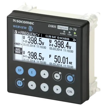 Socomec DIRIS Digiware D-70 display showing live meter readings